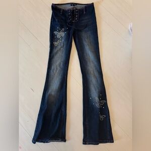 Generation Kiss Dark Blue Flare Jeans with Butterfly Embellishments